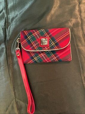 Dooney & Bourke Red Tartan Plaid Wristlet with Gold Trim